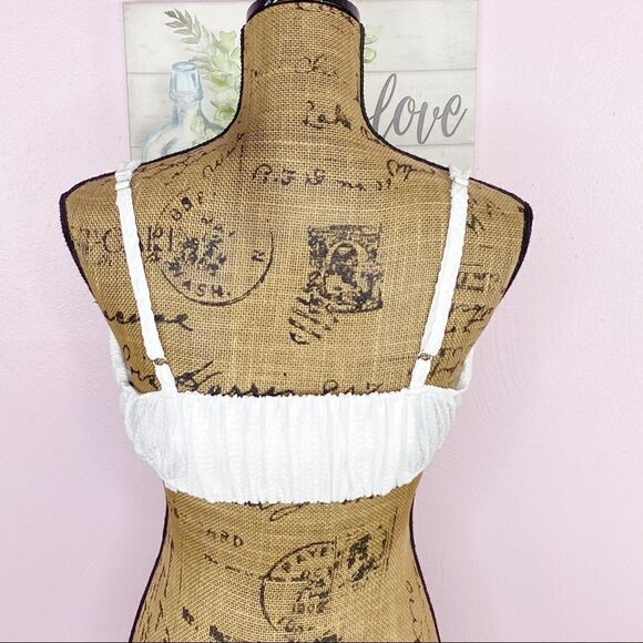 Zara Textured Cotton Linen Blend Smocked Back Crop Top White Large NWT - Picture 5 of 12